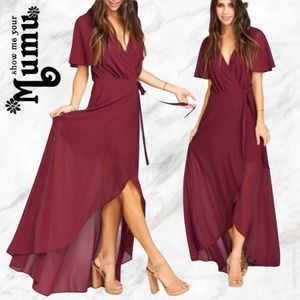 MuMu Bridal Sofia Wrap Dress Merlot Chiffon NWT